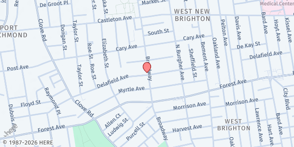 Map showing By Divine Purpose Christian Center at 418 Broadway, West Brighton, NY