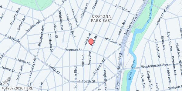 Map showing Esperanza Y Buen Samaritan Mi at 1419 Vyse Avenue, West Bronx, NY