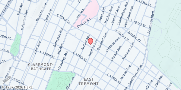 Map showing Footstub of the Teacher at 619 East 180th Street, West Bronx, NY