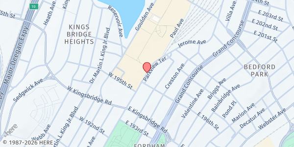 Map showing Heavenly Vision Christian Center - South Bronx at 2768 Jerome Avenue, West Bronx, NY