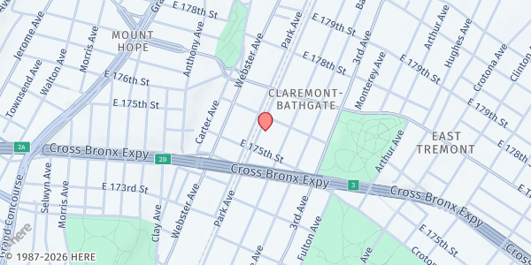 Map showing Resurrection Power & Living Bread Min. Int'l at 4132 Park Avenue, West Bronx, NY