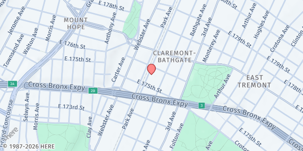 Map showing Resurrection Power & Living Bread Ministry - West Bronx at 4132 Park Avenue, West Bronx, NY