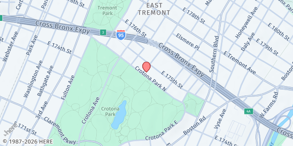 Map showing Sage Center Bronx (Love Wins Food Pantry) at 1784 Prospect Avenue, West Bronx, NY