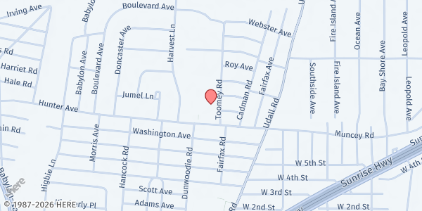 Map showing Our Lady of Lourdes Outreach at 455 Hunter Ave., West Islip, NY