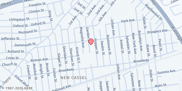 Map showing First Baptist Church of Westbury at 212 Garden St, Westbury, NY
