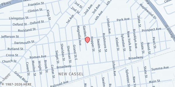 Map showing First Baptist Church/Westbury at 212 Garden St, Westbury, NY