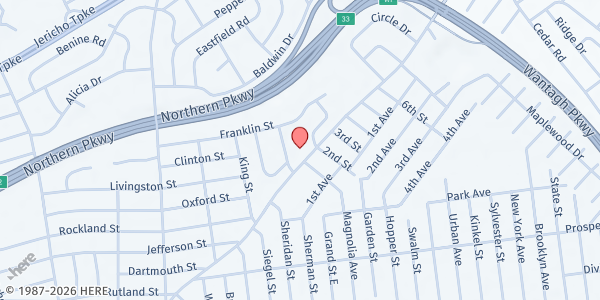 Map showing Islamic Center of Long Island Community Pantry at 835 Brush Hollow Road, Westbury, NY