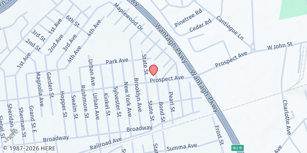 Map showing Saint John's Baptist Church at 1025 Prospect Ave, Westbury, NY