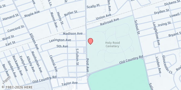 Map showing St. Brigid RC Church at 75 Post Avenue, Westbury, NY