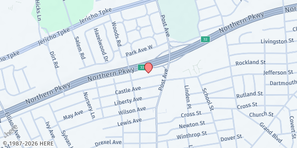 Map showing United Methodist Church - Westbury at 265 Asbury Ave, Westbury, NY