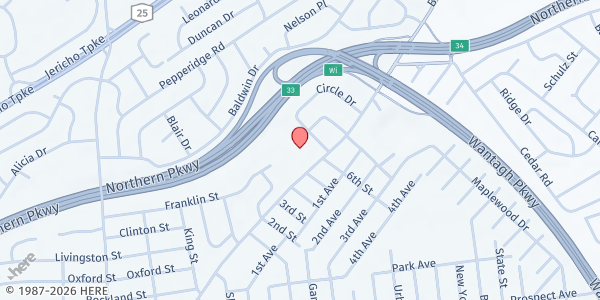 Map showing Westbury Divine Church of God at 911 Brush Hollow Rd, Westbury, NY