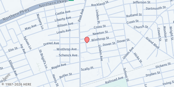 Map showing Westbury Neighborhood Association at 334 Winthrop St, Westbury, NY