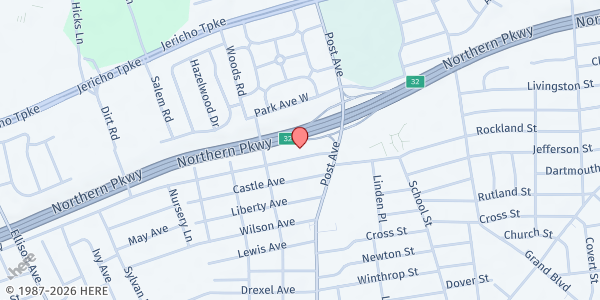 Map showing Westbury U.M.C. at 265 Asbury Ave., Westbury, NY