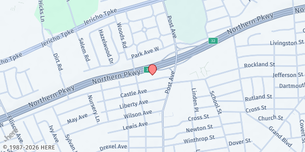 Map showing Westbury United Methodist Church at 265 Asbury Ave, Westbury, NY