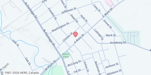 Map showing Westfield Food Pantry - Food Distribution Center at 101 E Main St, Westfield, NY