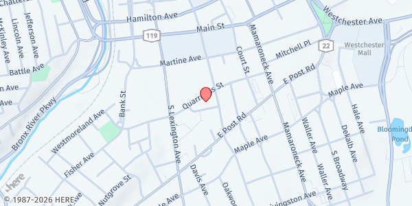 Map showing Thomas H. Slater Center - Quarropas St at 2 Fisher Ct, White Plains, NY
