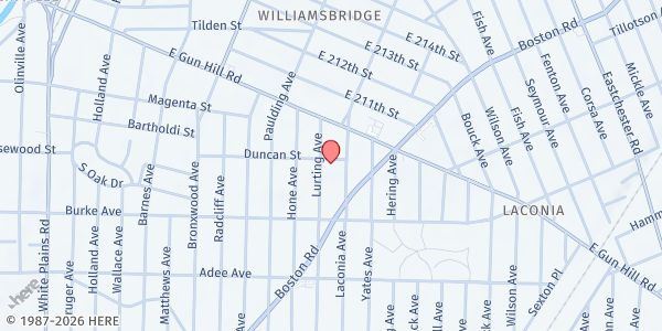 Map showing Church of God of Bronxwood Food Pantry at 1080 Duncan Street, Williamsbridge, NY