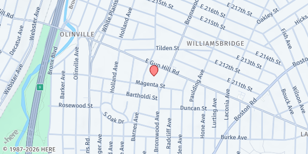 Map showing Evander Childs High School at 800 East Gun Hill Road, Williamsbridge, NY