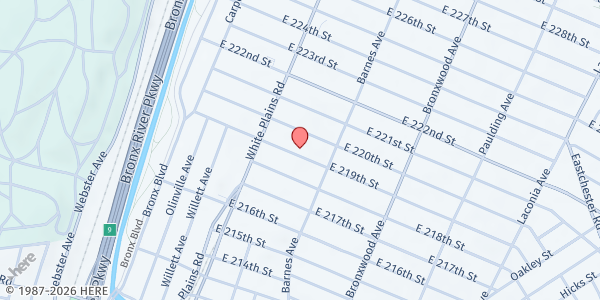 Map showing St. Peter's Lutheran Church at 741 East 219th Street, Williamsbridge, NY