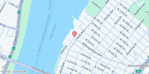 Map showing One Love Community Fridge @ Oko Farms at 105 River Street, Williamsburg, NY