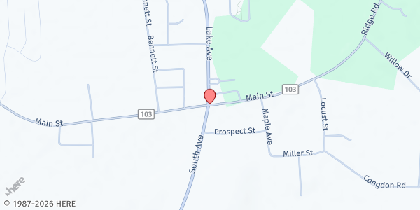 Map showing Wayne County Rural Ministry FP at 4170 Main Street, Williamson, NY
