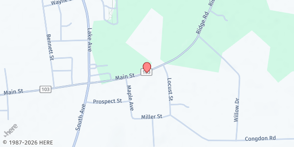Map showing Williamson United Methodist Church Food Pantry at 4146 East Main St, Williamson, NY