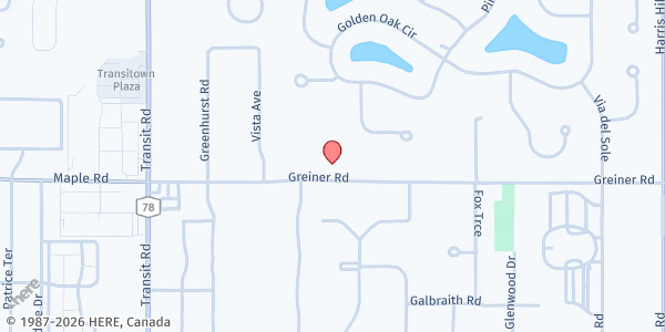 Map showing EVANGEL FOOD PANTRY - Greiner Road at 8180 GREINER ROAD, WILLIAMSVILLE, NY