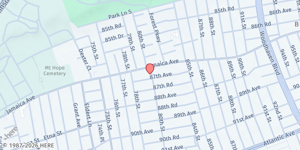 Map showing All Nations Baptist Church of Woodhaven at 86-76 80th St, Woodhaven, NY