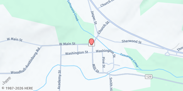 Map showing Woodhull Community Church Food Pantry at 5208 W. Main St., Woodhull, NY