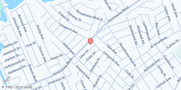 Map showing Young Israel of Woodmere at 859 Peninsula Blvd., Woodmere, NY