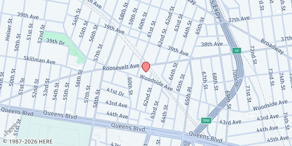 Map showing AIDS Center of Queens County, Woodside at 62-07 Woodside Avenue, Woodside, NY