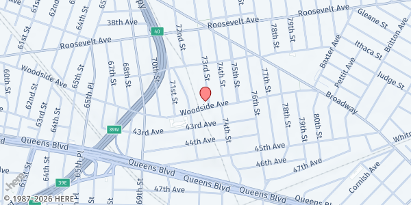 Map showing Jackson Heights SDA at 72-25 Woodside Avenue, Woodside, NY