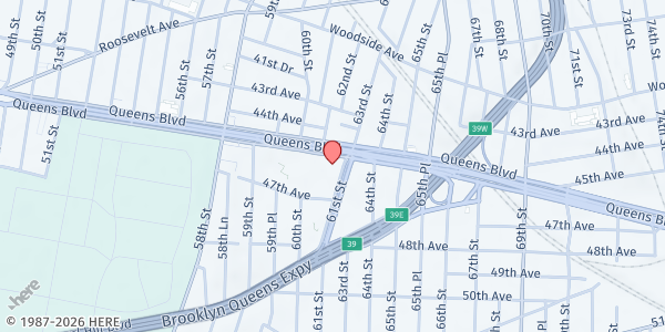 Map showing New York Edge Headquarters at 60-58 Queens Boulevard, Woodside, NY