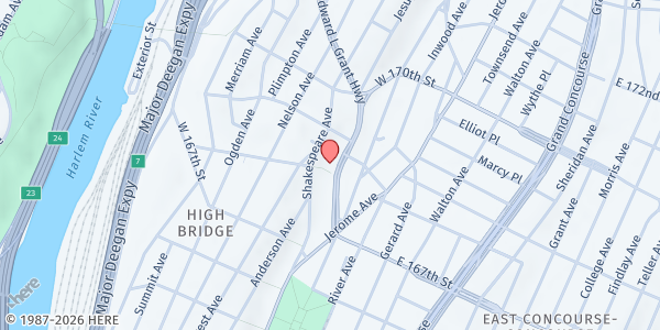 Map showing Resurrection and Life Pentecostal Church at 870 East 163rd Street, Woodstock, NY