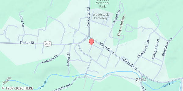 Map showing Woodstock Farm Festival Farmers' Market at 20 Mountainview Avenue, Woodstock, NY