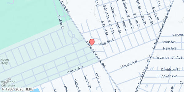 Map showing Fellowship Baptist Church at 98 Levey Blvd, Wyandanch, NY