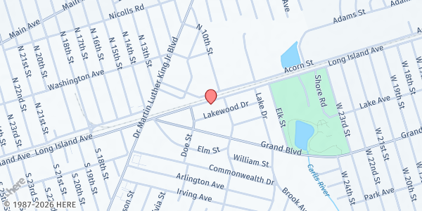 Map showing RCCG Operation Feed My People at 384 Long Island Avenue, Wyandanch, NY