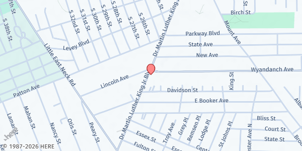 Map showing The Bread of Life- Loaves and Fishes at 1345 Straight Path, Wyandanch, NY