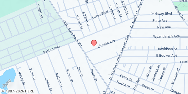 Map showing The Miracle Worship Center at 91 Lincoln Avenue, Wyandanch, NY
