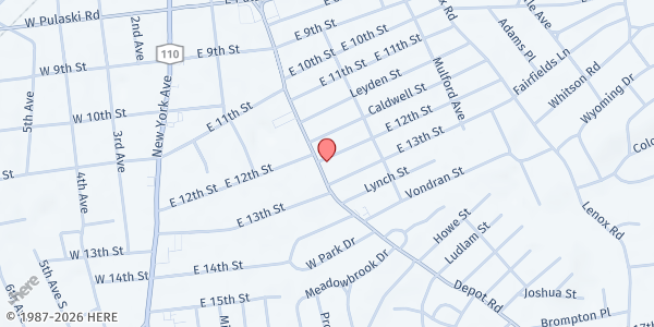 Map showing The Redeemed Christian Church of God-Operation Feed My People at 384 Long Island Ave, Wyandanch, NY