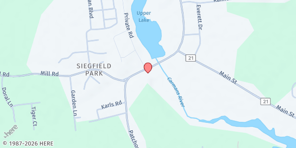 Map showing AMHW/Vets Pantry at 32 Mill Road, Yaphank, NY
