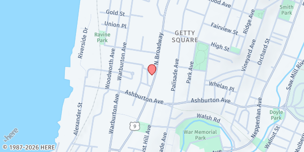 Map showing BETHEL TEMPLE OF PRAISE: CHURCH OF THE UNITED BRETHEREN USA at 191 North Broadway, Yonkers, NY