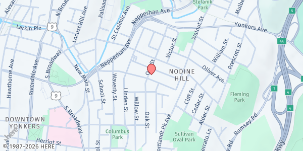 Map showing RESTORING LIFE TABERNACLE at 88 OAK STREET, YONKERS, NY