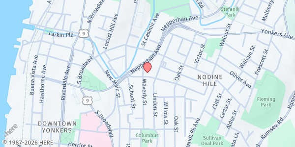 Map showing Ridgeway Mount Saint Carmel Food Pantry at 92 Waverly Street, Yonkers, NY