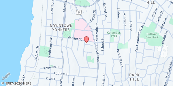 Map showing YONKERS HUNGRY PEOPLE SOUP KITCHEN at 34 CAROLINE AVENUE, YONKERS, NY