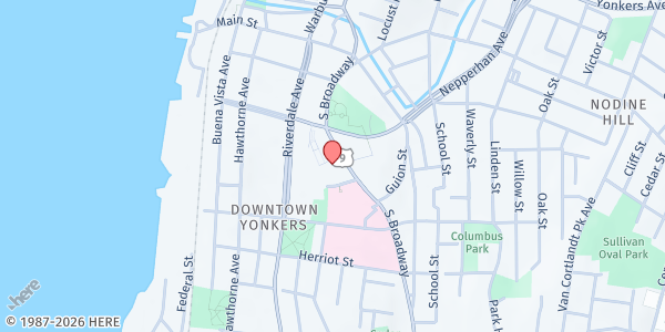 Map showing YWCA OF YONKERS FOOD PANTRY at 87 SOUTH BROADWAY, YONKERS, NY