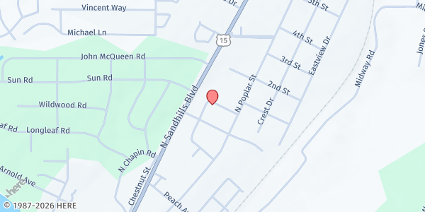 Map showing Bethesda Presbyterian Church at 1002 N. Sandhills Blvd., Aberdeen, NC