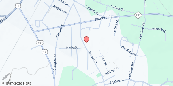 Map showing Sandhills UCC at 321 Keyser St., Aberdeen, NC