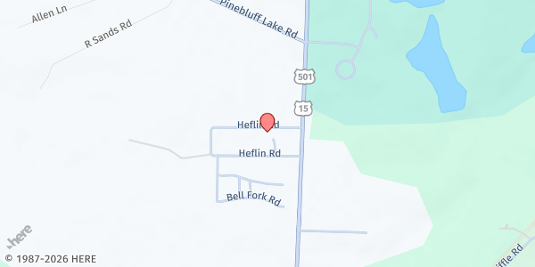 Map showing Southside Baptist Church at 151 Helflin Rd., Aberdeen, NC
