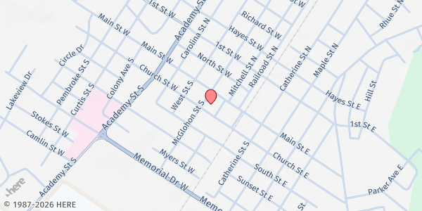 Map showing Ahoskie United Methodist Church at 212 W. Church St., Ahoskie, NC